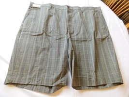 Roundtree &amp; Yorke Mens Shorts 48 Big Classic Fit Flat Front Olive Plaid NWT NEW - £27.00 GBP