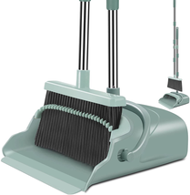 Upgrade Broom and Dustpan Set, Large Size and with Long Handle Green - $28.64