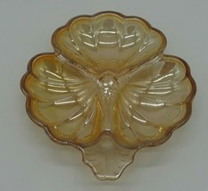 Jeanette Carnival Depression Glass Clover Candy Dish Orange Iridescent Marigold - £8.03 GBP