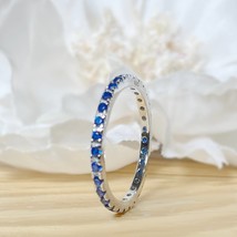 Blue Sapphire Round Gemstone Sterling Silver Full Eternity Band Ring Jewelry - £50.61 GBP