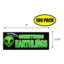 100 PACK 3.375&quot;x9&quot; Greetings Earthlings Sticker Decal Humor Funny Gift B... - £67.16 GBP