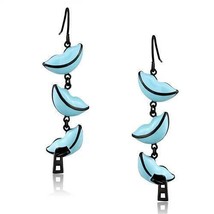 Black Plated Stainless Steel Light Blue Zipped Lip Earrings TK316 - £12.90 GBP