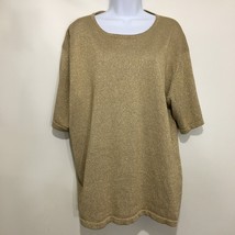 August Silk 2X Gold Shimmery Metallic Silk Blend Short-Sleeve Top Pullover - £26.63 GBP