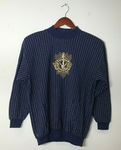 Kathleen Usherwood Neiman Marcus Blue With Gold Stripes Women&#39;s Sweater Petite  - £27.07 GBP