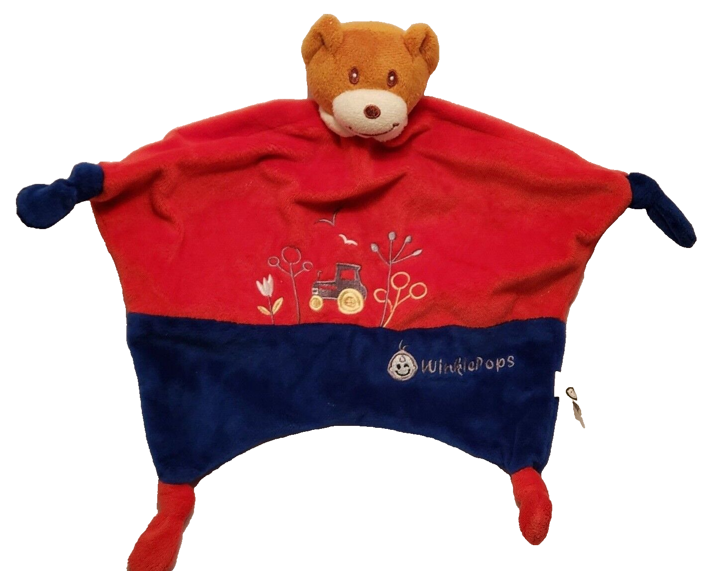 Winklepops Tractor Baby Lovey Plush Teddy Bear Knotted Security Blanket Red Blue Item image 9