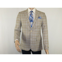 Men Sport Coat by Berlusconi Turkey Soft European Plaid #MK80 04 Beige Blue image 5