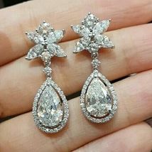 2 Ct Pear Cut Diamond Drop &amp; Dangle Earrings 14K White Gold Finish - £70.81 GBP