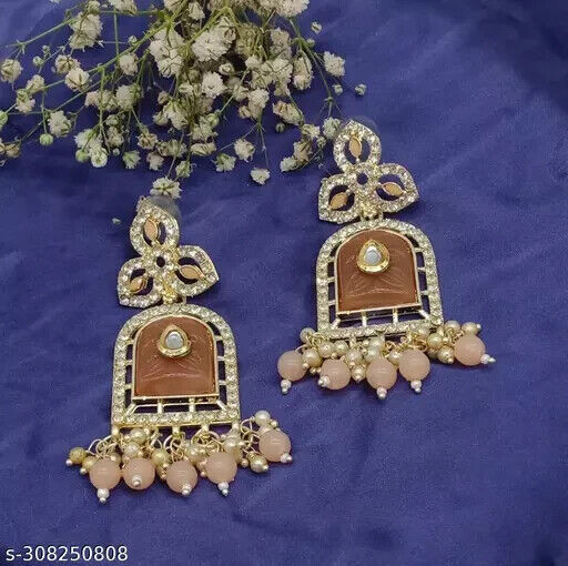 Kundan Earrings Jhumka Bali Bridal Wedding Party Wear Indo Arabic Jewelr... - $1.97