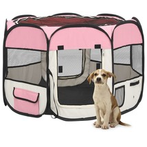 Foldable Dog Playpen with Carrying Bag Pink 90x90x58 cm - £34.31 GBP