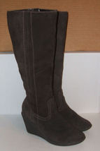 EUROSOFT SOFFT Women&#39;s Brown Suede Zip Knee-High Wedge Dress Boots Size ... - $39.99