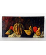 Fruits Sur La Table (1962) Par J. Marque, Peinture À L'Huile Sur Panneau... - $2,655.10