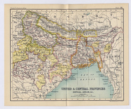 1912 Antique Map Of Bengal Central Provinces Verso Calcutta / British India - £18.04 GBP