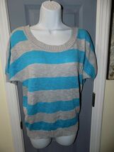 Lei Lake Blue Striped Short Sleeve Sweater Size L Women's NEW - $25.20