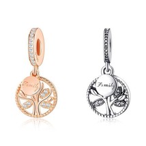 925 Silver Beads Charms Rose Gold Family Tree Of Life Pendant Beads For Women - £23.59 GBP