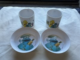 Vintage Lot Of 4 Sesame Street Cups Bowls 1970s Cookie Monster - $29.99