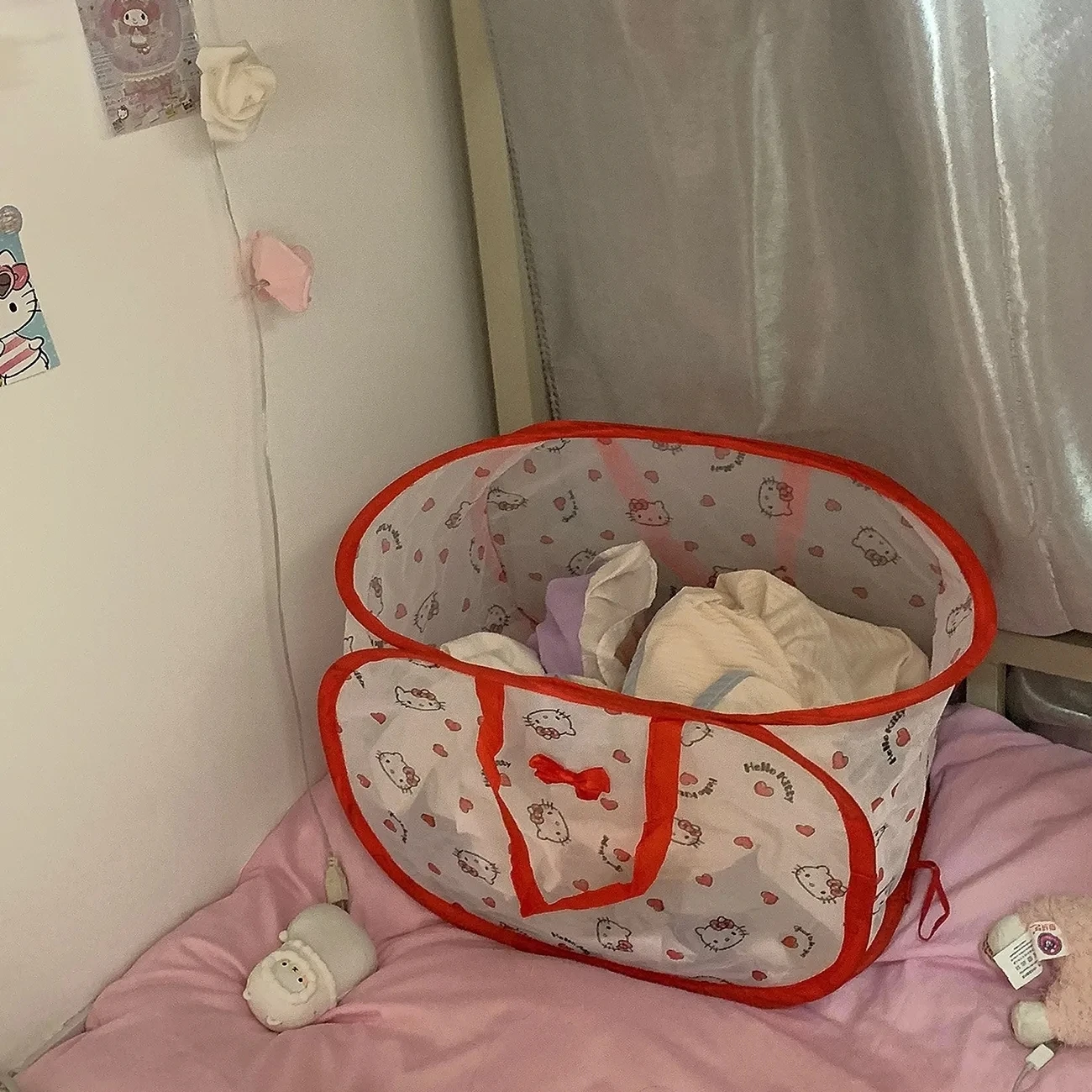Sanrio Hello Kitty Cute Cartoon Folding Dirty Clothes Basket Kawaii Storage - £11.59 GBP