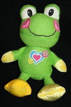 Dan Dee Green Knit Plush Frog 9&quot; Heart Mouth Stuffed Soft Toy Valentines 2011 - £9.85 GBP