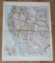 1928 Vintage Map Of Western Usa California San Francisco Texas Montana Colorado - £14.96 GBP