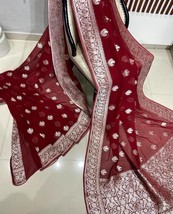 Banarasi Satin Silk Saree, Antique Zari Work, Peacock Butta Weaving, Wed... - £66.03 GBP