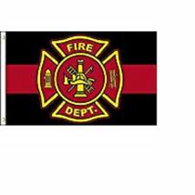 Fire Department Thin Red Line Flag 3x5 ft Maltese Cross Firemen Fireman Memorial - £9.69 GBP