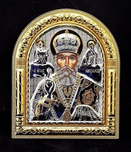 Saint Nicholas Byzantine Icon Sterling Silver 925 Treated With Gold - £37.78 GBP