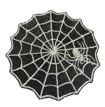 Nicole Miller Spider Web Placemat Decor Accent Silver Black Halloween Beaded - £21.50 GBP