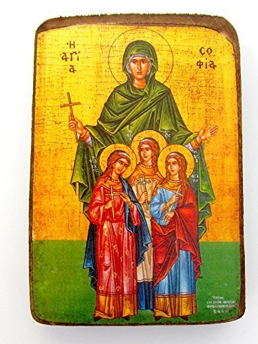 Wooden Greek Christian Orthodox Wood Icon of Saint Sofia Sophia / A0