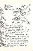 Sun Valley Idaho Falling Skier Tricky Stick Here Comes Tree Sketch Postcard U5 - £39.34 GBP