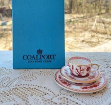 Coalport Indian Tree Coral Miniature Cup Saucer Plate Boxed Trio FREE SH... - $70.11