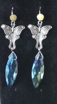 Vintage Luna Moth Blue Crystal Dangle Earrings, - £15.95 GBP