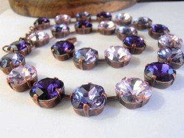 Purple Choker Necklace w/ Swarovski Cushion Square Cut Crystals 4470 12mm - £183.81 GBP