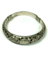 Bangle Bracelet Dragon Open Work Floral Lotus Vintage Asian Style Silver... - $52.00
