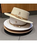 Vintage Flat Straw Hat with Belt, Summer Vacation Shade Hat, Women&#39;s Hats - £17.37 GBP