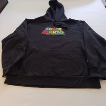 Super Mario Men&#39;s Black Pullover Sweatshirt Hoodie Pocket Size Large - £16.83 GBP