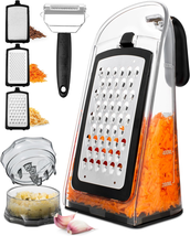 Cheese Grater with Garlic Crusher - Box Grater Cheese Shredder - Cheese Grater w - £19.84 GBP