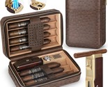 Scotte Cigar Humidor Box, Cigar Lighter Cedar Wood Lined Leather Cigar Case - $72.69