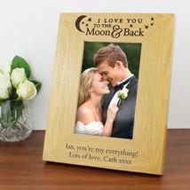 Personalised Photo Frame, Moon &amp; Back, Wooden, Valentine&#39;s Day Gift, Ann... - £8.62 GBP