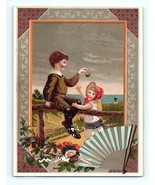 Victorian Trade Card Mullin&#39;s &amp; Co Carpets Furniture Stoves Boy Girl Dol... - £17.20 GBP