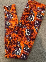 NEW LulaRoe Orange Black 70s Geometric Lattice Daisy Floral OS Leggings Unicorn - £11.00 GBP