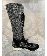Chanel Fantasy Tweed Black & White Knee-High Sneaker Boots W/ "CC" Logo - $1,097.91