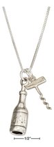 Necklace Sterling Silver 18&quot; Corkscrew and Wine Bottle Pendant Necklace - £47.94 GBP+