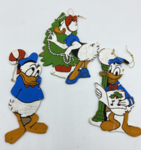 3 Vintage Donald and Daisy Duck Wood Cut Out Folk Art Ornament Hand Painted 5&quot; - £31.63 GBP