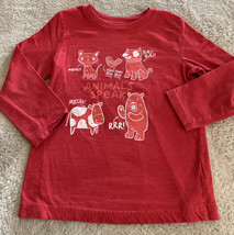 Cat &amp; Jack Boys Red White Animal Speaks Dog Cat Bear Long Sleeve Shirt 4 - £4.33 GBP