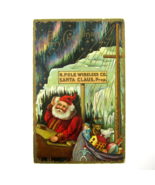 Christmas Postcard Santa North Pole Bag Toys Northern Lights Sky Antique... - £15.68 GBP