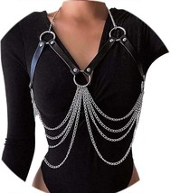 Layered Chest Chains Silver Leather Body Chain - £22.49 GBP