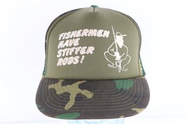 Vintage 80s Fishermen Have Stiffer Rods Spell Out Camouflage Trucker Hat Cap - £47.44 GBP