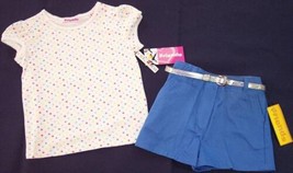 NWT Just Friends Girl&#39;s Polka Dot Top &amp; Blue Shorts w Sparkly Belt Outfit, M (5) - £7.82 GBP