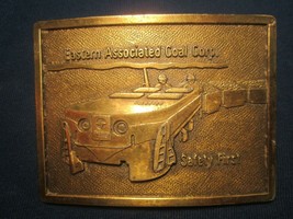 Vintage Brass Belt Buckle EASTERN ASSOCIATED COAL CORP  Safety First [j2... - $23.04