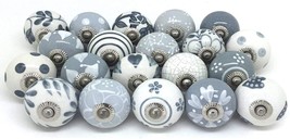 Pack of 20 White &amp; Grey Knobs Ceramic Knobs Cabinet Knobs USA SELLER FAS... - £18.86 GBP