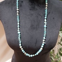 Womens Fashion Blue Turquoise Stone Long Beaded Necklace with Lobster Clasp - £20.87 GBP